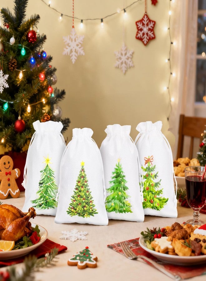 G2PLUS 24Pcs Christmas Drawstring Burlap Gift Bags - 5X7 In Christmas Advent Calendar Bags, 4 Design Xmas Tree Burlap Bag, White Treat Goody Bag for Xmas Holiday Party Favors - Image 4